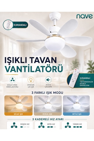 Nave Nv-tv10 Işıklı Tavan Vantılatoru 6 Kanat Beyaz