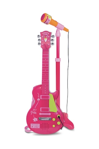 Elektronik Ayaklı Mikrofonlu Pembe Gitar