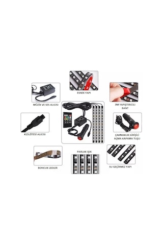 4Parçalı Uzaktan Kumanda Bluetooth Kontrollü Atmosfer Işık LEDi