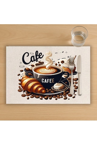 Cafe Love Tasarımlı Amerikan Servis, Tabak Altlığı & Şık Masa Dekoru, Ev Hediyesi, 2 Adet Krem