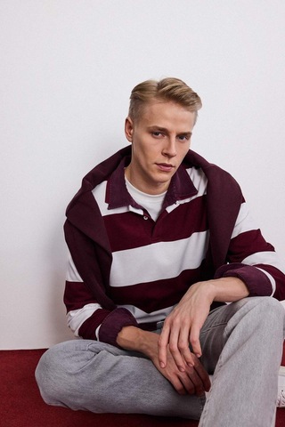 Defacto Boxy Fit Polo Yaka Çizgili Sweatshirt G5091ax25wnbr194 Bordo-br194