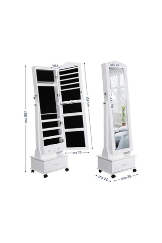 Songmıcs Tekerlekli Ve Led Aydınlatmalı Kilitlenebilir Mücevher Dolabı, Beyaz, Jbc61w