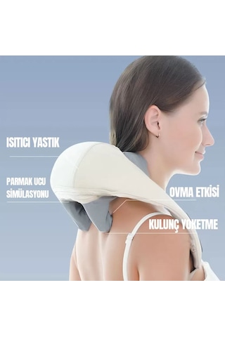 Realx Şarjlı Ovmalı Isıtmalı Boyun Sırt-Bel Omuz Bacak Cihazı İnsan Eli Yoğurma Hissi Veren Masaj Aleti Beyaz - Gri