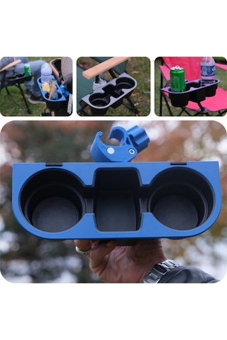 Hr Plast Kamp Sandalye Bardaklık İçecek Telefon Tutucu Aparat Mavi