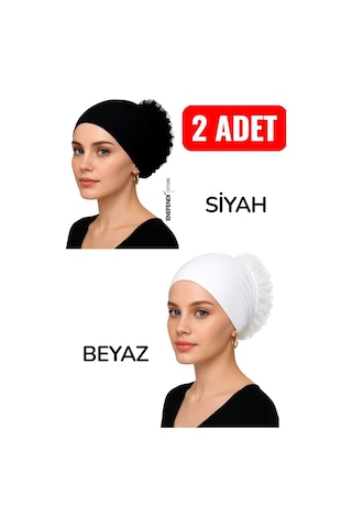 Nf Nd Enefendi 2 Adet Silikonlu Fırfırlı Bone Kaymayan Topuz Bonesi Dikişsiz Siyah Beyaz Konforlu Pratik Bone Beyaz - Siyah