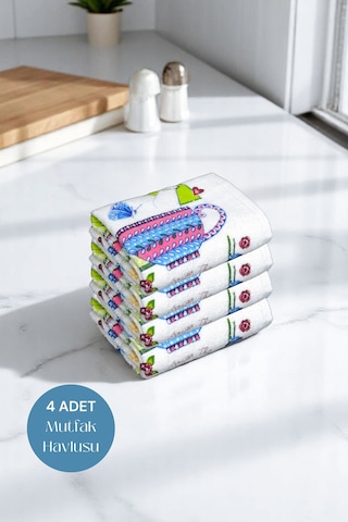 4lü Paket Baskılı Beyaz Mutfak Havlusu Modeli For You