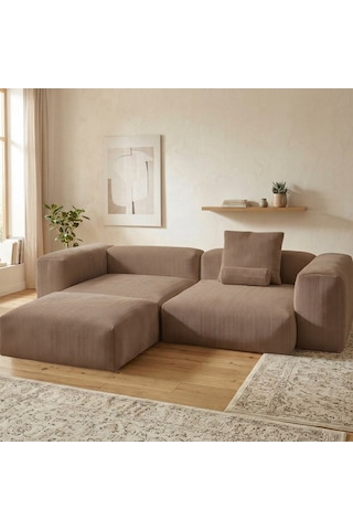Relax Köşe Koltuk Takımı Sünger Koltuk Kanepe Divan Sütlü Kahverengi