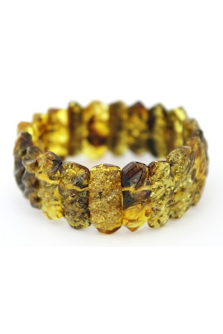 Kehribar Bileklik Fosilli Roleks Tasarım Ambergold Blk23-146 Çok Renkli
