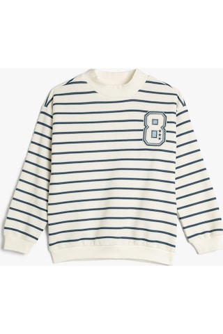 Koton Sweat Şardonlu Dik Yaka Uzun Kollu Mavi Çizgili 4wkg10283ak 4WKG10283AK6S0 Mavi