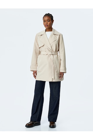 Koton Gabardin Kumaş Kemerli Cepli Kruvaze Trençkot Taş 5sak00044ew Taş