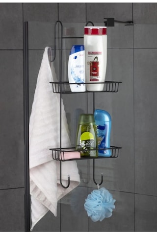 Eva Metal Tasarim Duşakabin Şampuanlık Banyo Askısı Rafı Siyah