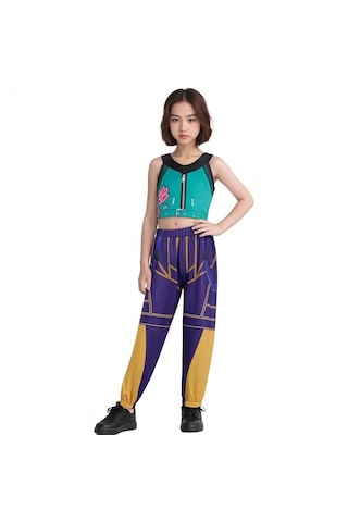 Kpop Demon Hunters Yıldızı Zoe Anime Sevimli Çocuk Kostüm Çok Renkli