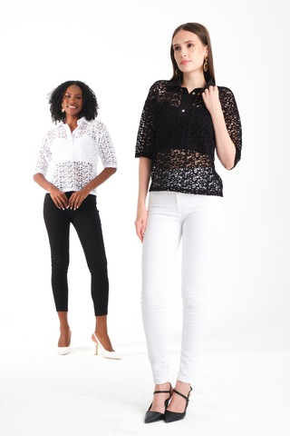 Polo Yaka Dantel Gömlek Beyaz