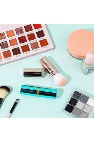 Geri Çekilebilir Fondöten Fırçası, 2'li Paket Seyahat Allık Fırçası Kabuki Fırçası, Allık, Bronzlaştırıcı, Parlatıcı Ve Aydınlatıcı İçin Kapaklı Taşınabilir Pudra Fondöten Fırçası Flawless Pudra Kozmetikler Mavi Ve Pembe