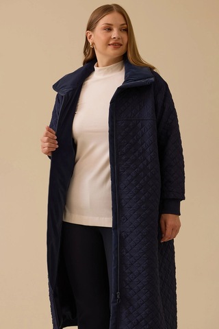 Galaxi Kadın Büyük Beden Kapitone Fermuarlı Pardesü 4002 Lacivert Lacivert