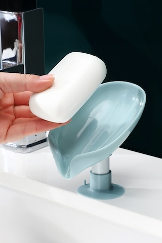 Thentech Şık Tasarımlı Sabunluk Banyo Vantuzlu Sabunluk Su Kanallı Zarif Yeşil