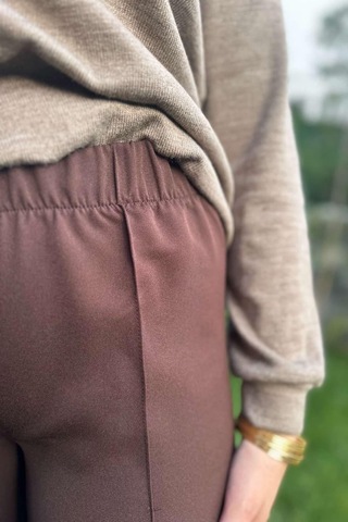 Rabia Şamlı Acı Kahve Nervürlü Bol Paça Pantolon Normal