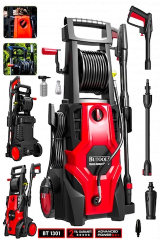Butools ST-19 180 Çelik Şanzuman Musluk ve Kovadan Çekme Yüksek Basınçlı Yıkama Makinesi Kırmızı