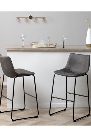 Beliani Belıanı Franks 2 Li Retro Bar Sandalyesi Seti, 72 Cm Oturma Yüksekliği, Kavisli Sırtlık Gri