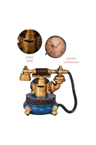 Vintage Telefon Model Nostaljik Dekoratif Masa Saati Kahverengi, 7480000717681 Çok Renkli