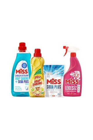 Miss Sıvı Çamaşır Deterjanı - Soda Plus - Arap Sabunu - Lekesiz Sprey 4 Lü Temizlik Seti 1500 ML