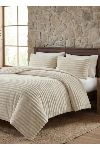 Soft Çizgi Çift Kişilik Yatak Örtüsü 260x240 Bej