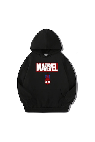 Brz Kids Unisex Çocuk Marvel Cute Spiderman Hoodie Siyah