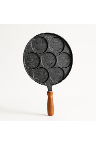 Emoji Krep Tavası - 26 Cm-döküm Granit-ahsap Saplı Siyah