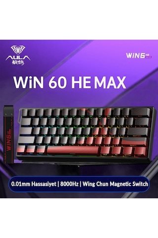 Aula Win60 He Max Manyetik Klavye Rapid Trigger Wing Chun Switch 8000hz Rgb Tkl Hot Swap Oyuncu Klavyesi Kırmızı