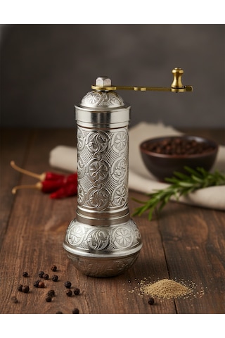 Zamak Metal Gümüş Renk 3 Lü Set Karabiber,kahve,çörek Otu El Değirmeni Öğütücü Grinder Gümüş
