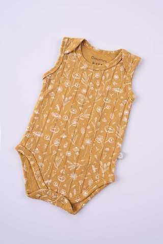 Boumini Kolsuz Bebek Çıtçıtlı Atlet Müslin Bebek Body Bahar Çiçekli Hardal-hardal Hardal