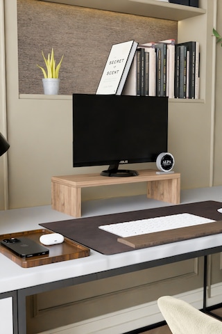 Ergonomik Masaüstü Monitör Yükseltici Ve Klavye Saklama Standı - Masa Üstü Düzenleyici Raf 45x20x11 Cm Atlantik Çam