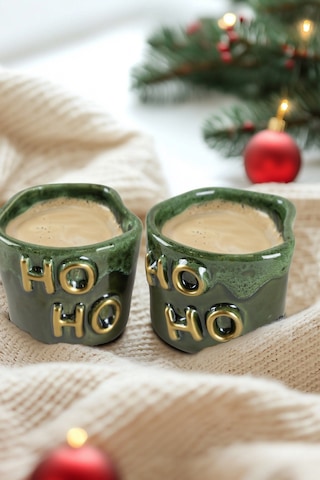 Gleam Yeşil Seramik El Yapımı Mug Fincan 2li Set Altın Kaplama Ho Yeşil