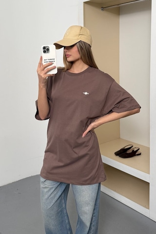 Giysa Kadın Filkete Aksesuarlı Pamuklu T-shirt Açık Kahverengi - 26y 26508