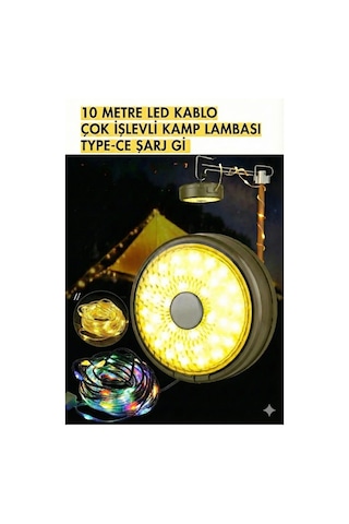 Şarjlı 10 Metre Ledli Şarj Göstergeli 8 Işık Modlu Hareketli Ve Flaşör Modlu Kamp Lambası Led Işık Diğer