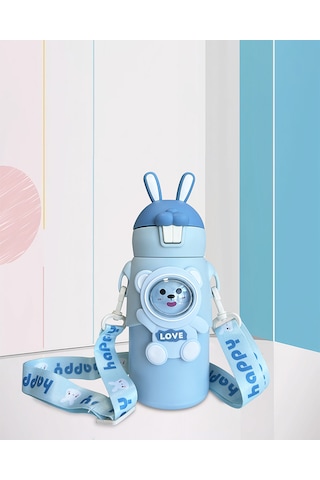 Mavi Tavşan Kulaklı Çocuk Termosu Paslanmaz Çelik Mavi