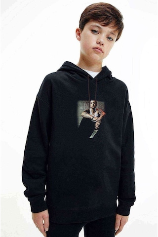 Tshirthane Eminem Cool Baskılı Unisex Çocuk Kapüşonlu Siyah Sweatshirt Siyah