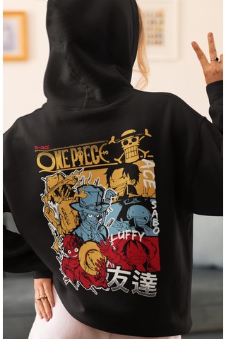 Sevbano One Piece Karakterler Ace Sabo Monkey D. Luffy Anime Sırt Baskılı Siyah