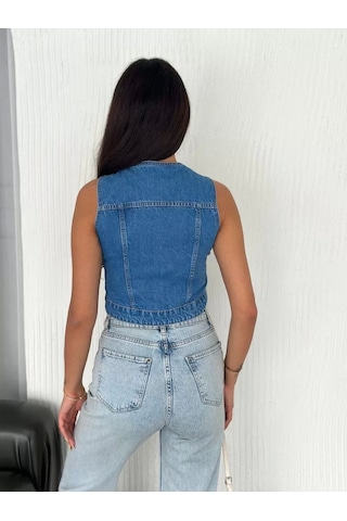 Mzpkartan Kot Jeans Kadın Yelek - Mavi Mavi