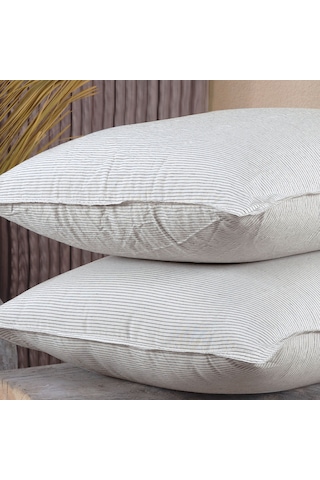 Pamuklu İpliği Boyalı Yıkamalı Kapaklı Yastık Kılıfı 2 Li Set 50x70 Cm Çift İğne Detaylı Açık Gri