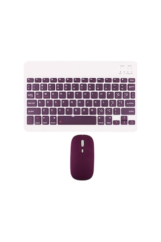 Novstrap Bluetooth Klavye Mouse Seti Türkçe Q Karakterli Tüm Tablet Ve Telefonlar İle Uyumlu Mürdüm