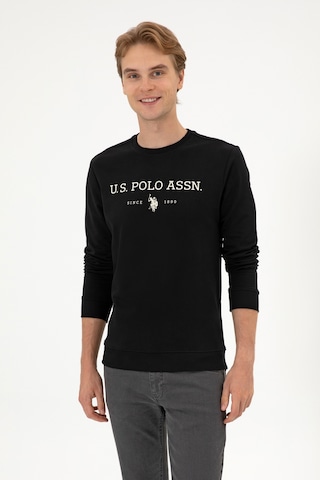 U.S. Polo Assn. Erkek Regular Fit Bisiklet Yaka Siyah İnce Basic Sweatshirt 50313743-VR046