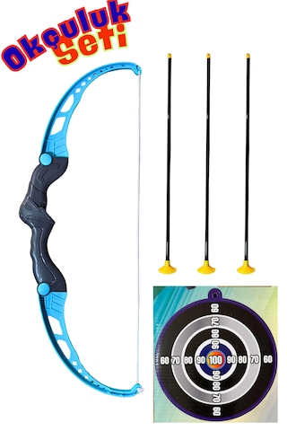 Okçuluk Seti Çocuk Okçuluk Oyunu 3 Ok Ve Hedef Tahtalı Kutulu Mavi