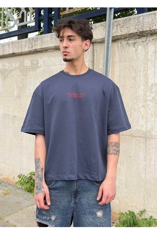 Zaee Back Baskılı Oversize Tişört Lacivert