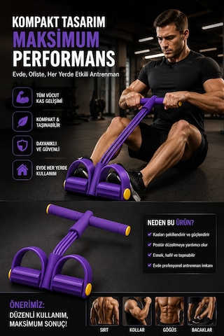 0 Lastikli Spor Aleti Body Trimmer Pilates Direnç Lastiği Karın Kol Bacak Ve Tüm Vücut Çalıştırıcı Pedallı Fitness Spor Aleti Yeni Nesil Mor
