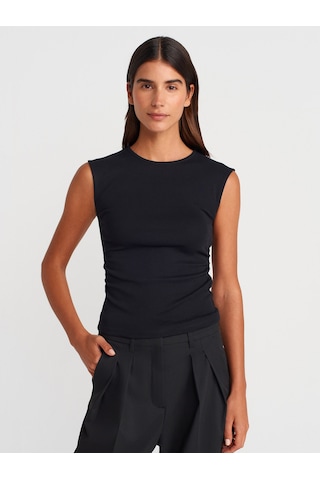 Dilvin 21054 Büzgülü Basic T-shirt-siyah Siyah