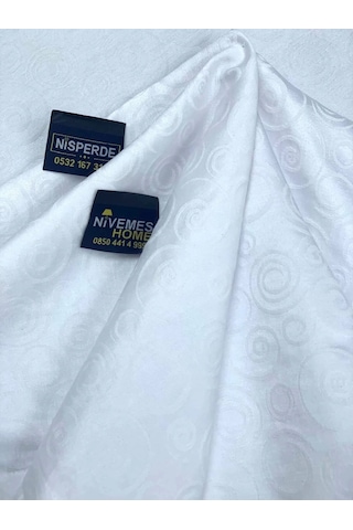 Nivemeshome 140x280 Beyaz Daire Sembol Leke Tutmaz Masa Örtüsü Beyaz