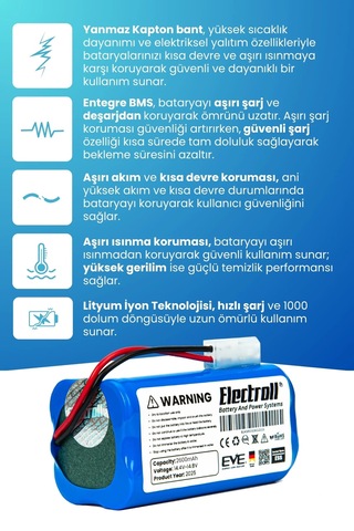 Xiaomi Robot Vacuum E10 Uyumlu Batarya Standart Kapasite 2600mah Robot Süpürge Bataryası - B112