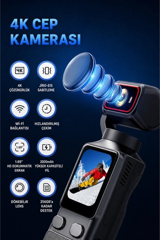 Glr L19 4k Ultra Hd Wi-fi Vlog Kamerası 180 Dönebilir Lens, 6 Eksenli Sarsıntı Önleyici Gimbal Dest