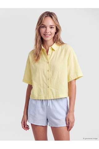 Lcw Dream Sarı Gömlek Yaka Kadın Pijama Kıyafeti